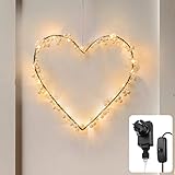CozyHome 20 LED Herz Lichterkranz mit Stecker - Warmweiß Fensterdeko beleuchtet...