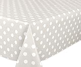 BEAUTEX Taupe, Punkte Weiß Wachstuchtischdecke glatt abwischbar Garten...