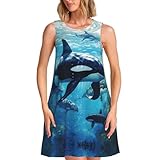 Orks schwimmen entlang Druck Praktische Damen ärmellose Kleider mit Rundhals für den...