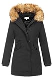 Elara Damen Winterparka | Jacke mit Kunstfell / Vegan Kunst Fell Kapuze | Designer...