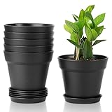 T4U 12,5cm Kunststoff Blumentopf mit Untersetzer, 6er-Set Plastik Übertopf Kräutertopf...