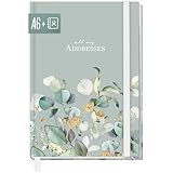 paper&you® Adressbuch A6+ mit Register A-Z und 120 g/m² Premium-Papier 'Minty Leaves'...