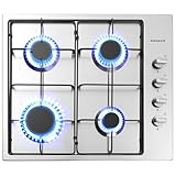 Arebos Gaskochfeld 4 Flammig | 58 cm Edelstahl Gasherd mit automatischem...