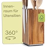 Praknu Messerblock Magnetisch 360° drehbar ohne Messer – FSC® Akazienholz...
