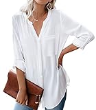 Dordanity Damen Bluse Elegant V-Ausschnitt Hemd Langarm Casual Arbeit Einfarbig Button...