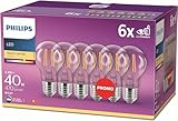 Philips LED Classic E27 Filament Lampen 6-er Pack (40 W), LED Lampen mit warmweißem...