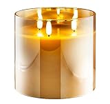 LED-Echtwachskerze im Glas '3 Flammen' - Trendige 3-Docht-Kerze mit sicheren LEDs -...