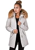 Damen Winterjacke Parka Echtfell Kapuze Schwarz Pink Creme Rot BR1828, Größe:L,...