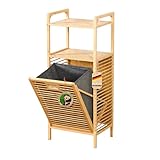 Floordirekt Wäschekorb aus Bambus, Wäschesammler mit 2 Fächern, Wäschekorb...