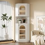 Merax Eckschrank Hochschrank mit LED - Beleuchtung, Eckregal Standregal mit 2...