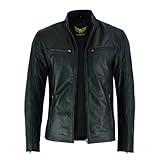 Leatherick Herren Premium Nappa Schafsleder Cafe Racer Schwarze Bikerjacke...