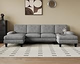 Flamaker Ecksofa mit Schlaffunktion, 292cm*111cm* 92cm Sofa mit 4 Kissen, U-Shape Sofa mit...