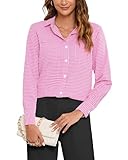 SPRING SEAON Damen Karierte Hemd Langarm Trachtenbluse Karohemd V-Ausschnitt Button-Down...
