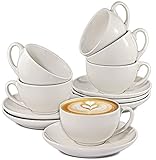 Cosumy 6 Cappuccinotassen aus weißer Keramik – mit Untertassen – 180 ml – mit...