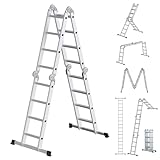 SONGMICS Leiter, Mehrzweckleiter, Trittleiter, Aluleiter, Haushaltsleiter, 4 x 4 Stufen,...