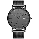 BUREI Herren Uhren Ultra Dünne Minimalistische Quarzuhr mit Datumsanzeige für Damen und...