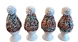 4 er Set Eierwärmer bunt mit Pompom handgestrickt Pudelmütze reine Handarbeit Handmade...