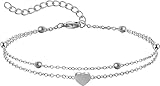 AFSTALR Fußkette Damen Fusskette Edelstahl Herz Layered Anhängern Silber...