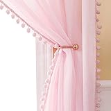 MIULEE Gardinen mit Pompons-Hübsche Rosa Pompon Vorhänge für Kinderzimmer...