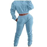 QWUVEDS Damen-Langarm-Kapuzen-Fleece-Athleisure-Anzug-Hoodie-Hose, zweiteilig Jogginganzug...