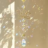 Lotusblüten Sonnenfänger mit Kristallprisma – Sonnenfänger Kristall für Fensterdeko...