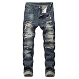 PMUYBHF Jean Herren Stretch Jeans Slim Fit Zerrissene Distressed Gerades Bein Denim Hose...