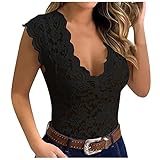 Azruma Damen Spitzen Crop Top Sexy Spitze V-Ausschnitt Schulterfrei Weste Loose Tank Top...