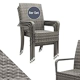 Juskys Polyrattan Gartenstühle Yoro 8er Set mit Armlehnen & Rückenlehne - 8...