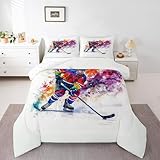 Homemissing Bunte Eishockey Kinder Bettdecke 155x220cm Hockey Spieler Steppbett EIS Sports...