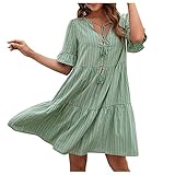 Leinen Sommerkleider Damen Streifen Strandkleider Boho Stil Große Größen Minikleid...