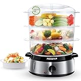 Aigostar Dampfgarer mit Timer (800W, 9 L) 3-Etagen Stapelkörbe, BPA frei, silber/schwarz....