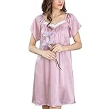 E-Girl Nachthemd aus Seide, Damen, bestickt, Kleid mit kurzen Ärmeln E2107 Gr....