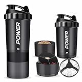 ACUNA Protein-Shaker-Flasche, 600 ml, 3-lagige Twist-Off-Becher zur Aufbewahrung von...