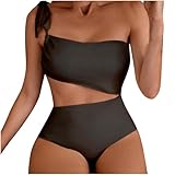 Badeanzug Damen Bauchweg Tankini mit Cups Sexy Badeanzüge mit Bein Einteilige Shape...