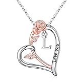 Vrsilver Rosen-Herz-Halsketten für Frauen, Initialen-Halsketten für Frauen,...