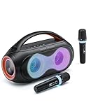 Karaoke Maschine Anlage mit 2 Mikrofonen Bluetooth Lautsprecher für Erwachsene und...
