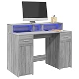 Gecheer LED-Schreibtisch Grau Sonoma 120x55x91 cm Holzwerkstoff, Computertisch Bürotisch...