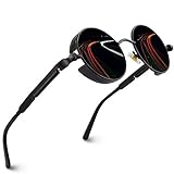 CGID Retro Sonnenbrille im Steampunk Stil, runder Metallrahmen, polarisiert,...