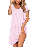 Ekouaer Damen Nachthemd Kurz Nachtwäsche Locker Sommer Bigshirt Nachtshirt Sexy Weich...