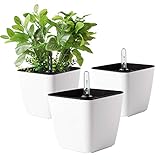T4U 13cm Blumentopf Plastik Weiß mit bewässerungssyste mit Anzeiger Eckig...