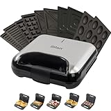 5-in-1 Sandwichmaker Waffeleisen Nussbäcker Kontaktgrill Elektogrill mit Wechselplatten...