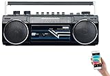 auvisio Kassettenrekorder: Retro-Boombox mit Kassetten-Player, Radio, USB, SD &...