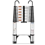 HBTower 3,8m Teleskopleiter Aluminium mit Haken, Leichte Ausziehleiter, Leiter Ausziehbar,...