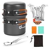 Odoland Camping Geschirr Set 6 PCS mit Mini Campingkocher Gaskocher Outdoor Kochgeschirr...
