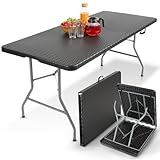 Arebos Buffettisch zusammenklappbar 182 x 74 x 74 cm in Rattan Optik Wetterfest...