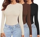 Ekouaer Damen 3 Pack Langarmshirt Rundhlas Unterhemd Layer Tee Warm Thermo...