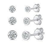 Damen Ohrstecker Silber 925-3 Paar Klein Sterling Ohrringe Set mit Zirkonia Knorpel...