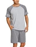 Ekouaer Herren Schlafanzug Kurz Pyjama Kurzarm T-Shirt Pyjamahose Zweiteilig Set...