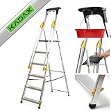 KADAX Aluleiter, Stehleiter mit Handlauf, Trittleiter belastbar bis 150kg, Leiter in 3...