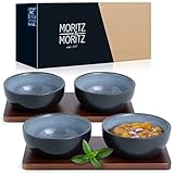 Moritz & Moritz VIDA 4x Dip Schalen Set mit Brett - 10cm Ø - 4 Dipschalen Grau-Blau aus...